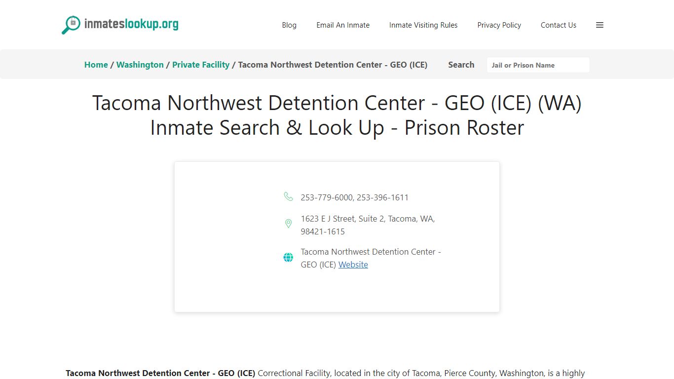 Tacoma Northwest Detention Center - Inmates lookup