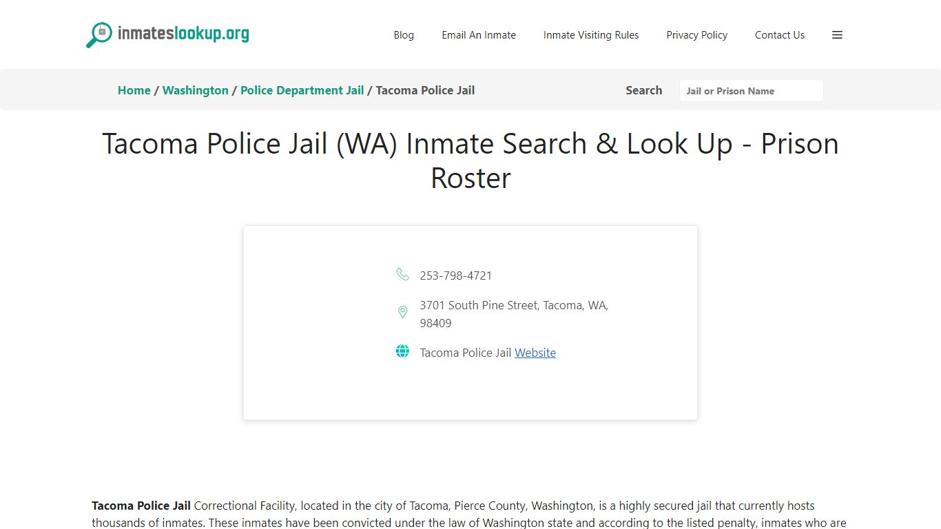 Tacoma Police Jail (WA) Inmate Search & Look Up - Prison Roster